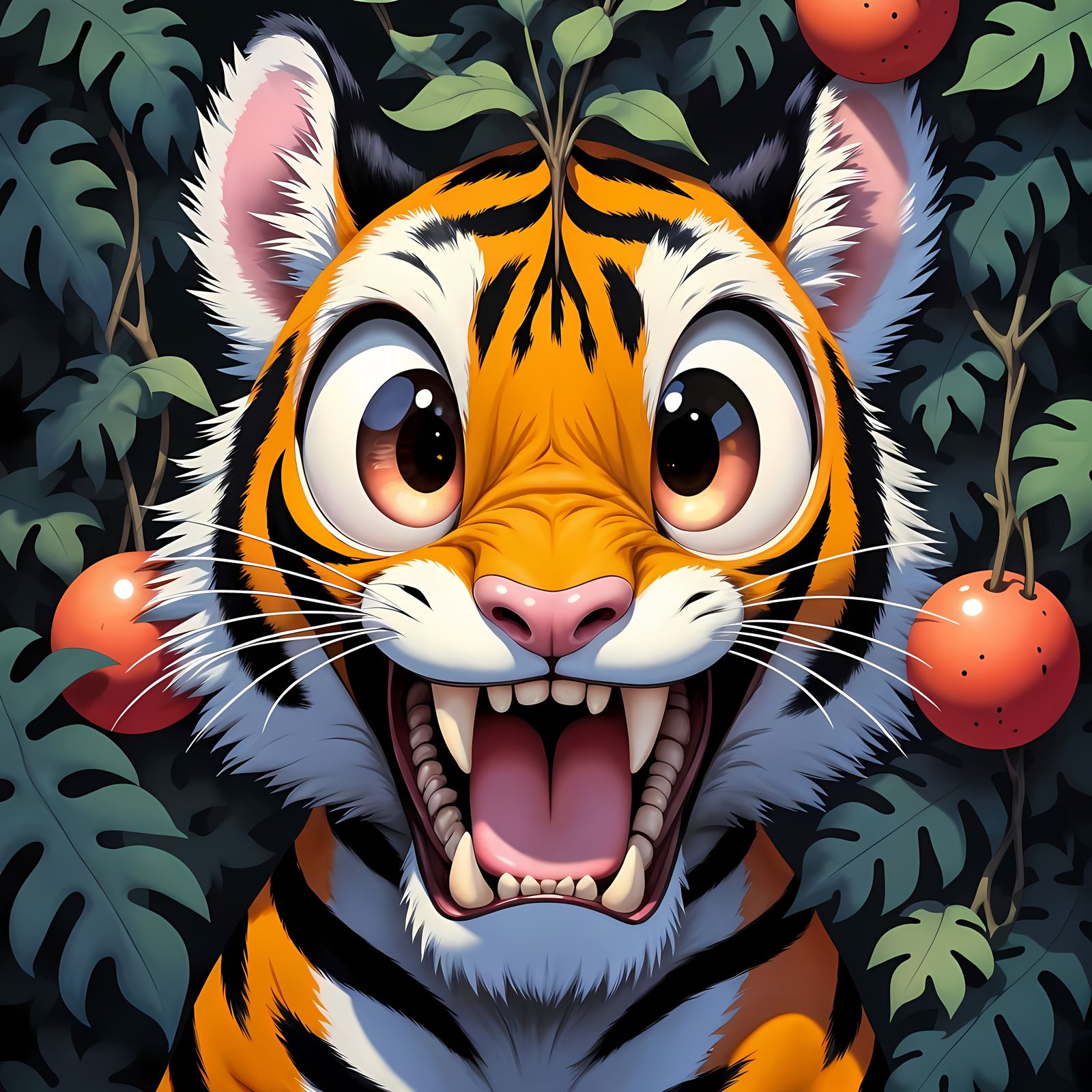 Surreal Tiger Portrait in Psychedelic Anime Style