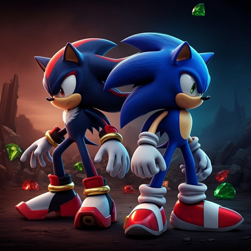 Sonic and Shadow Clash in a Fiery Anime-Inspired 3D Anime Ar...