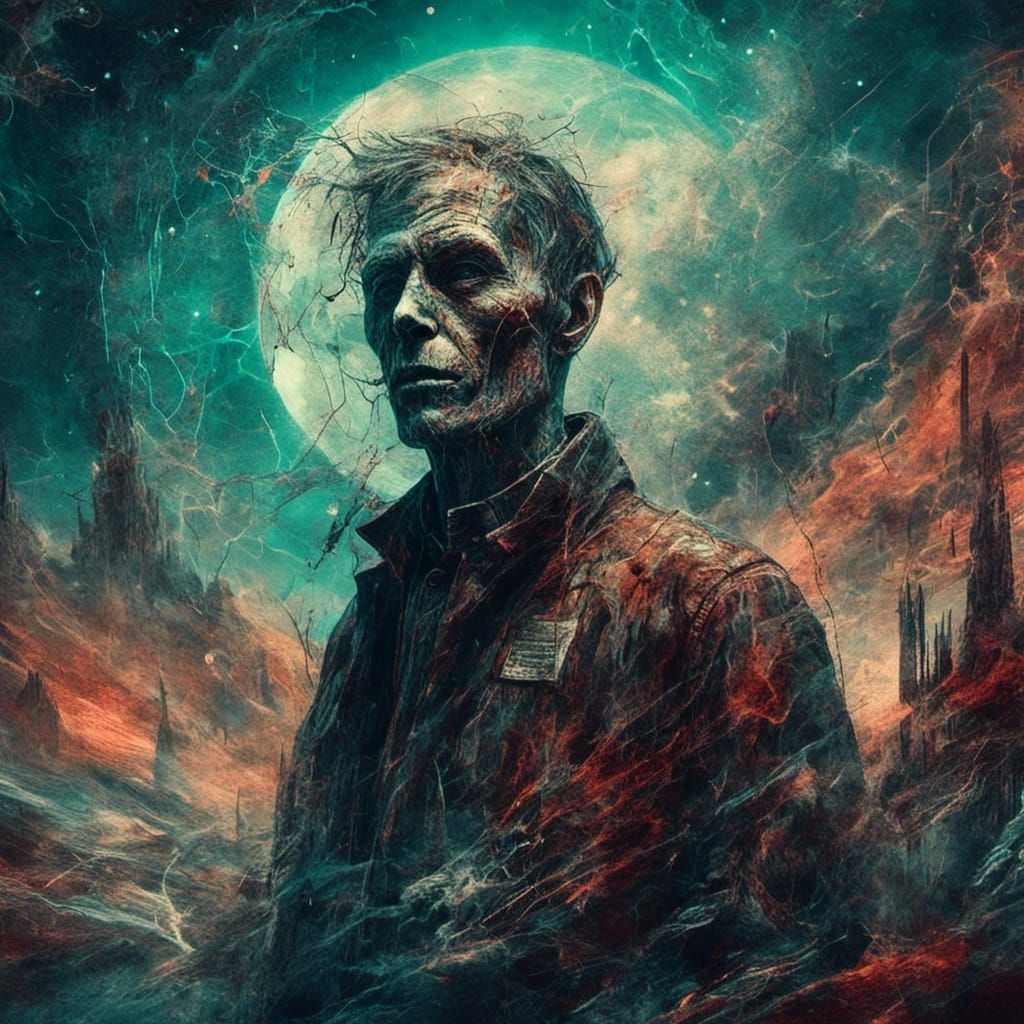 Man Escaping Social Media Driven Future in Astral Illustrati...