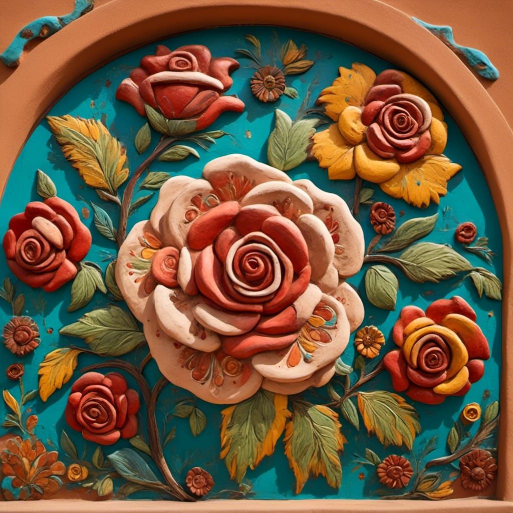 Stucco Rose: Vibrantly Painted Santa Fe Artwork