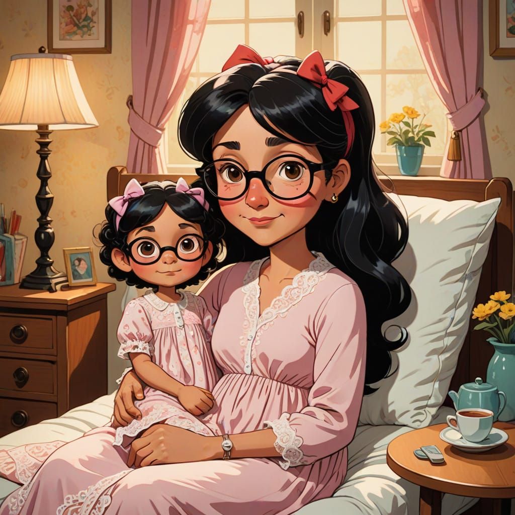 Warm Motherly Figure in Whimsical Cartoon Style