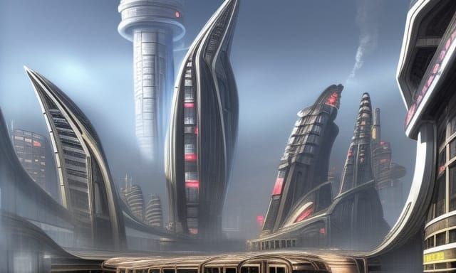 Steampunk Futuristic City in Hyperrealism