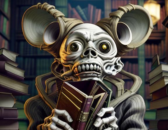 Disturbing Zombie Librarian in Art Brut Style