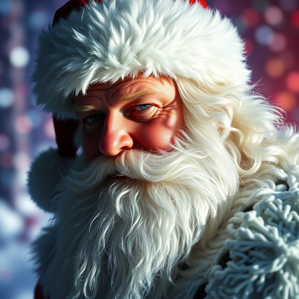 Surreal Hyperrealistic Santa Claus Portrait in Vibrant Winte...
