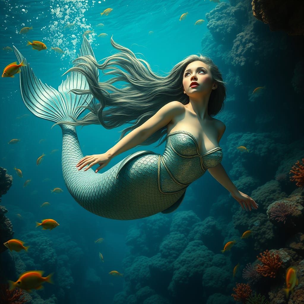 Hyper-Realistic Mermaid Goddess in Vibrant Oceanic Wonderlan...