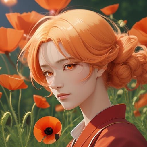 Glowing Poppy Bud in Vibrant Anime Style