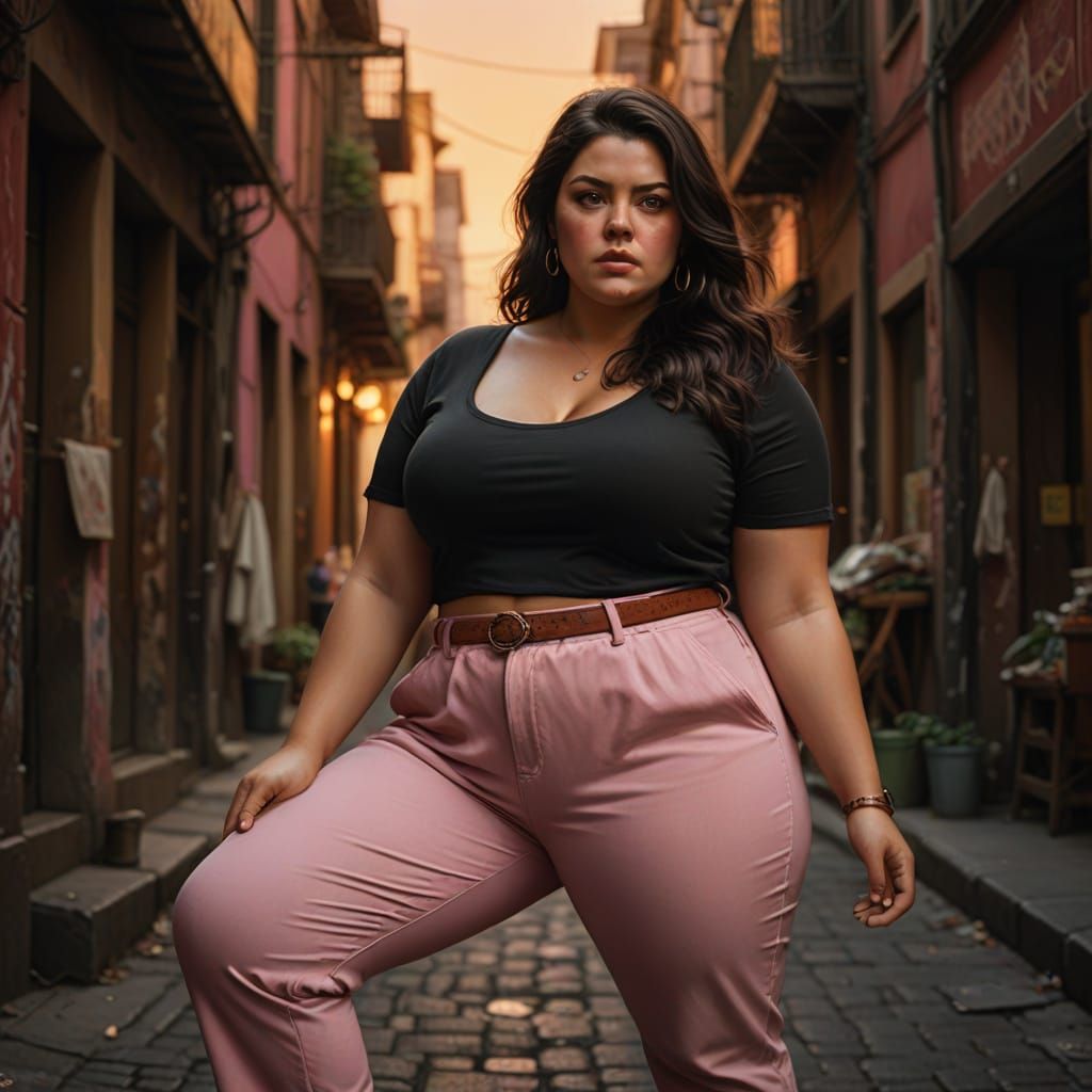 Vibrant Oil Painting of Plus-Sized Woman