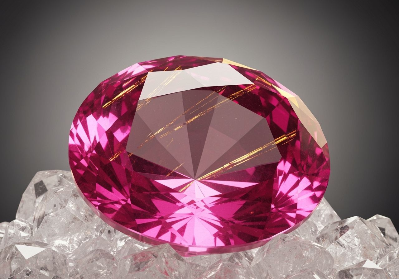 Close-Up Faceted Pink Gemstone with Golden Inclusions