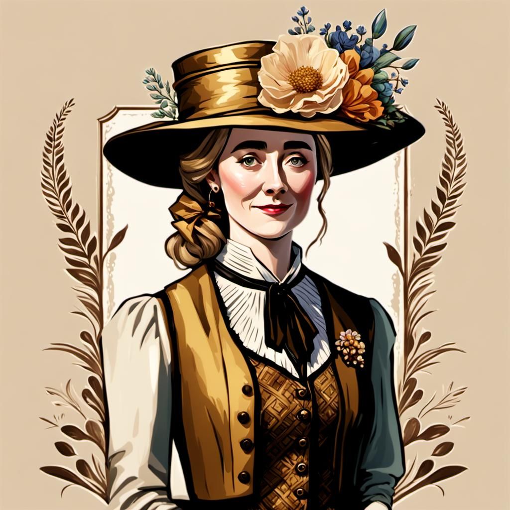 Woman in Floral Hat, Aesthetic Portrait