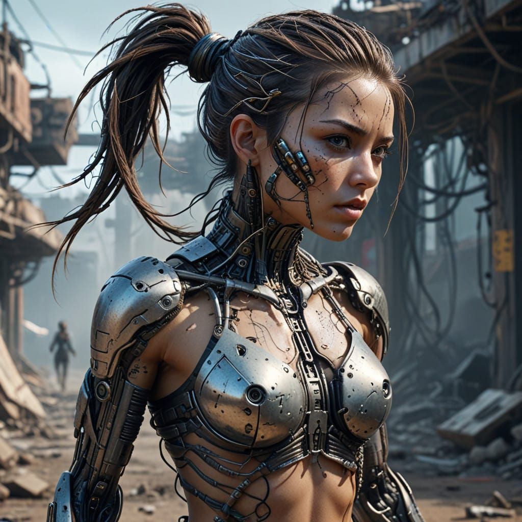 Cyberpunk Woman Runs Through Wasteland