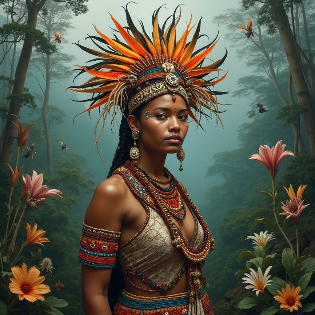 Papua New Guinean Woman in Vibrant Traditional Attire