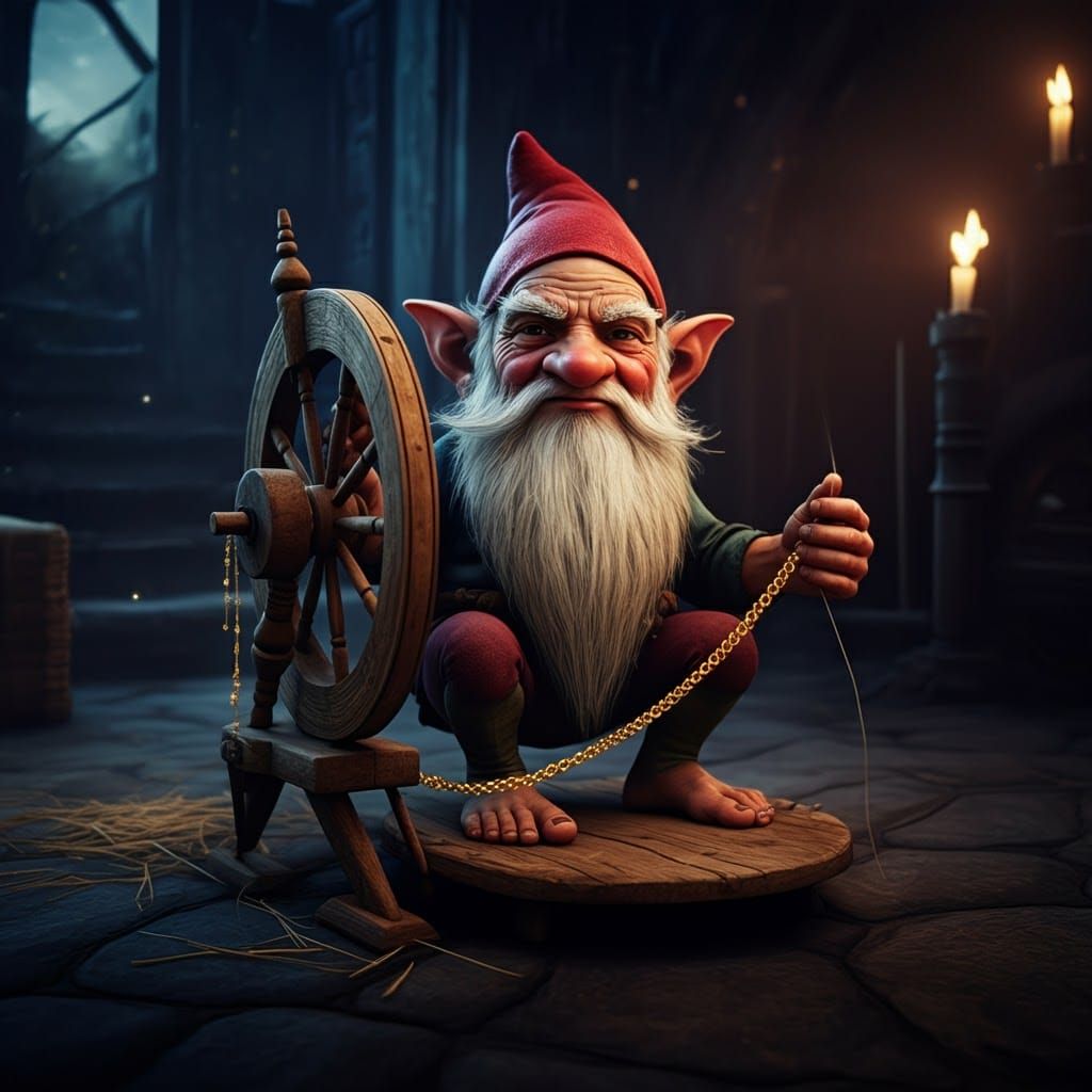 Gnome Spins Straw into Gold: Fantasy Art