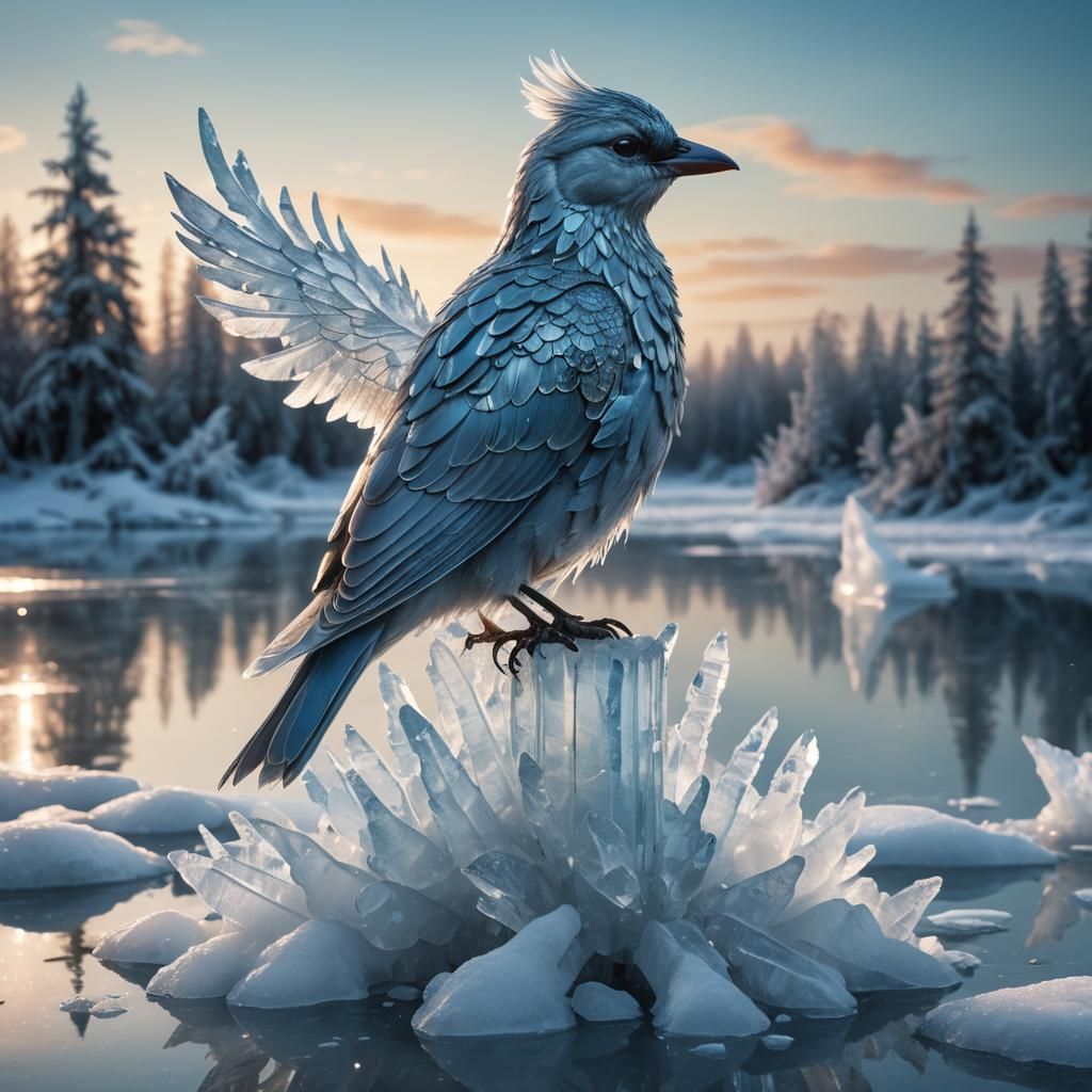 Ice Bird Fantasy Concept Art in Matte Painting Style