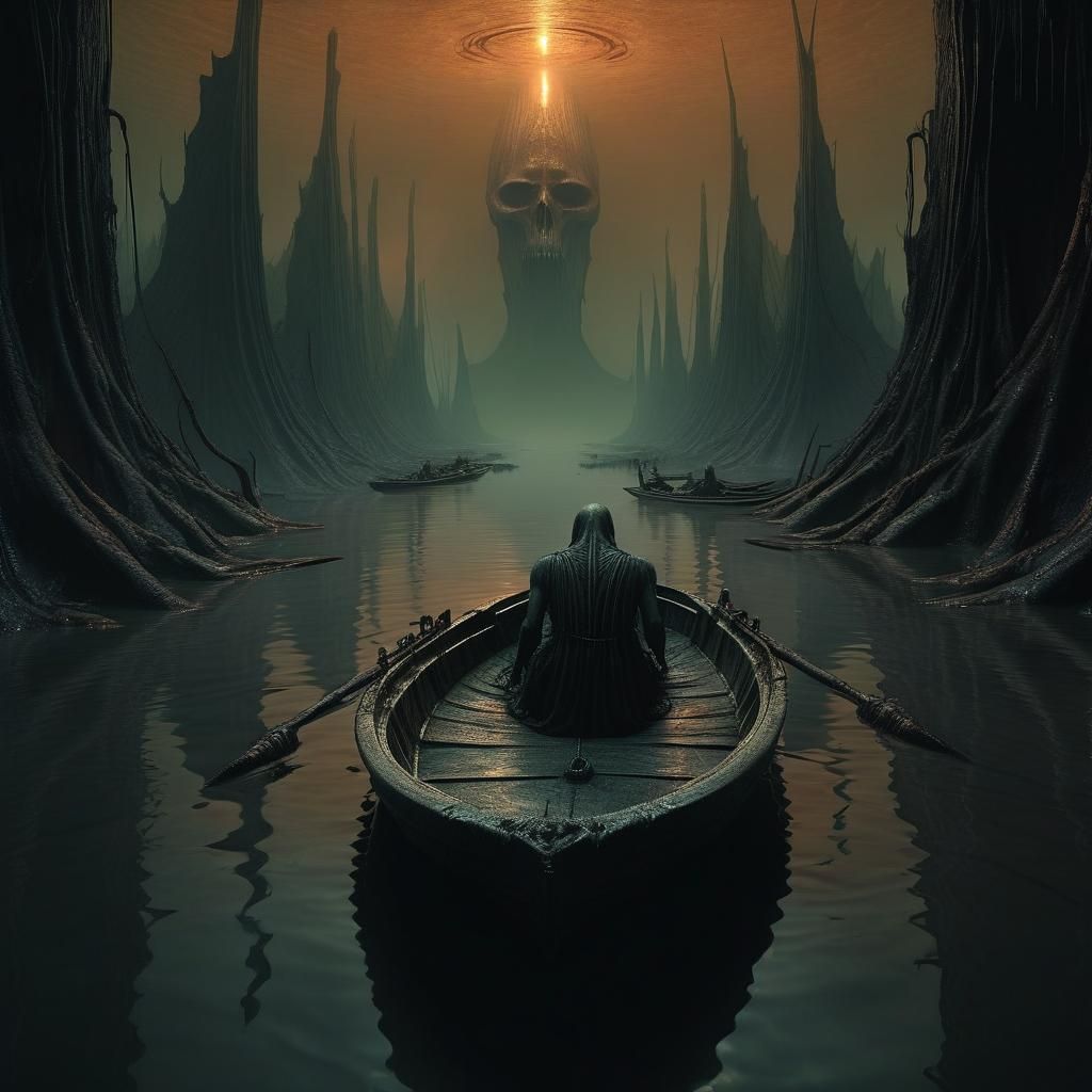 Charon's Ferry: A Dark Fantasy Realism Scene