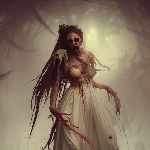 Hyperdetailed Zombie Bride in Dark Fantasy Style