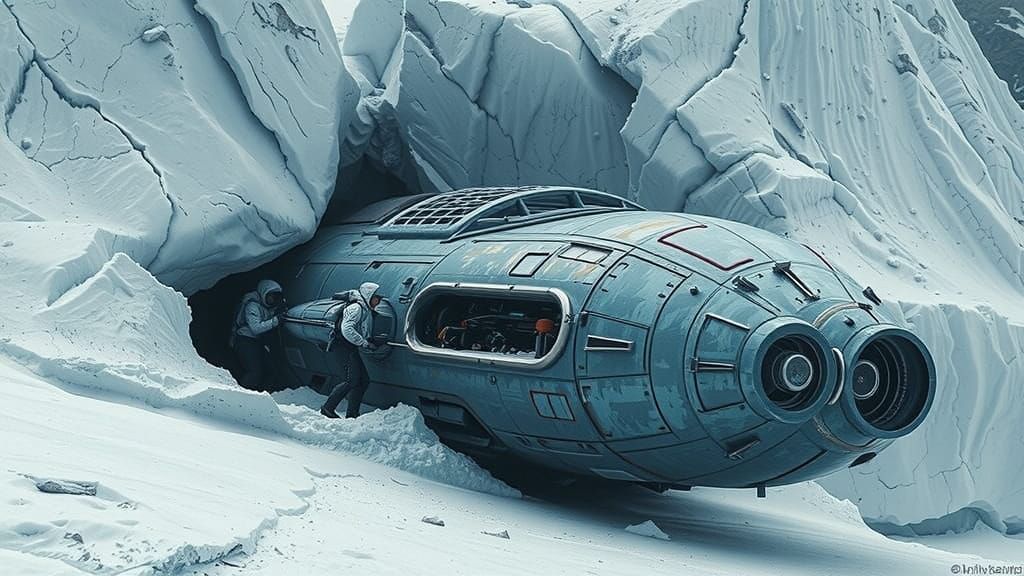 Miniature Team Explores Ancient Spacecraft in Sci-Fi Style