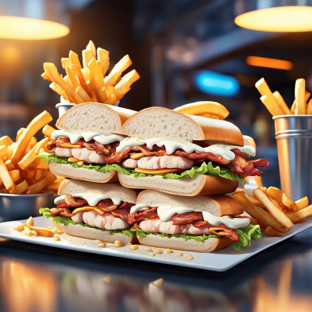 Futuristic Chicken Club Sandwich in a Sleek Diner Setting