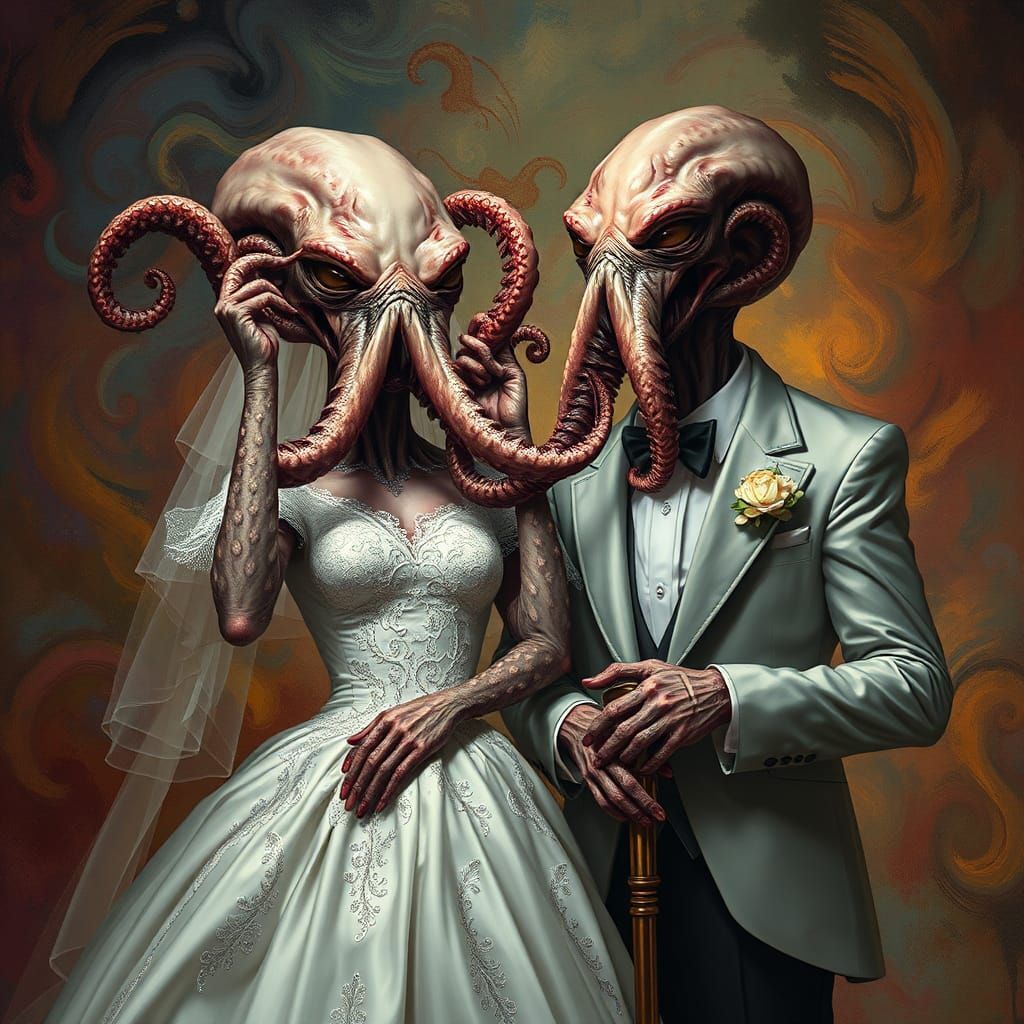 Grotesque Tentacle Monsters Celebrate Wedding in Splash Art
