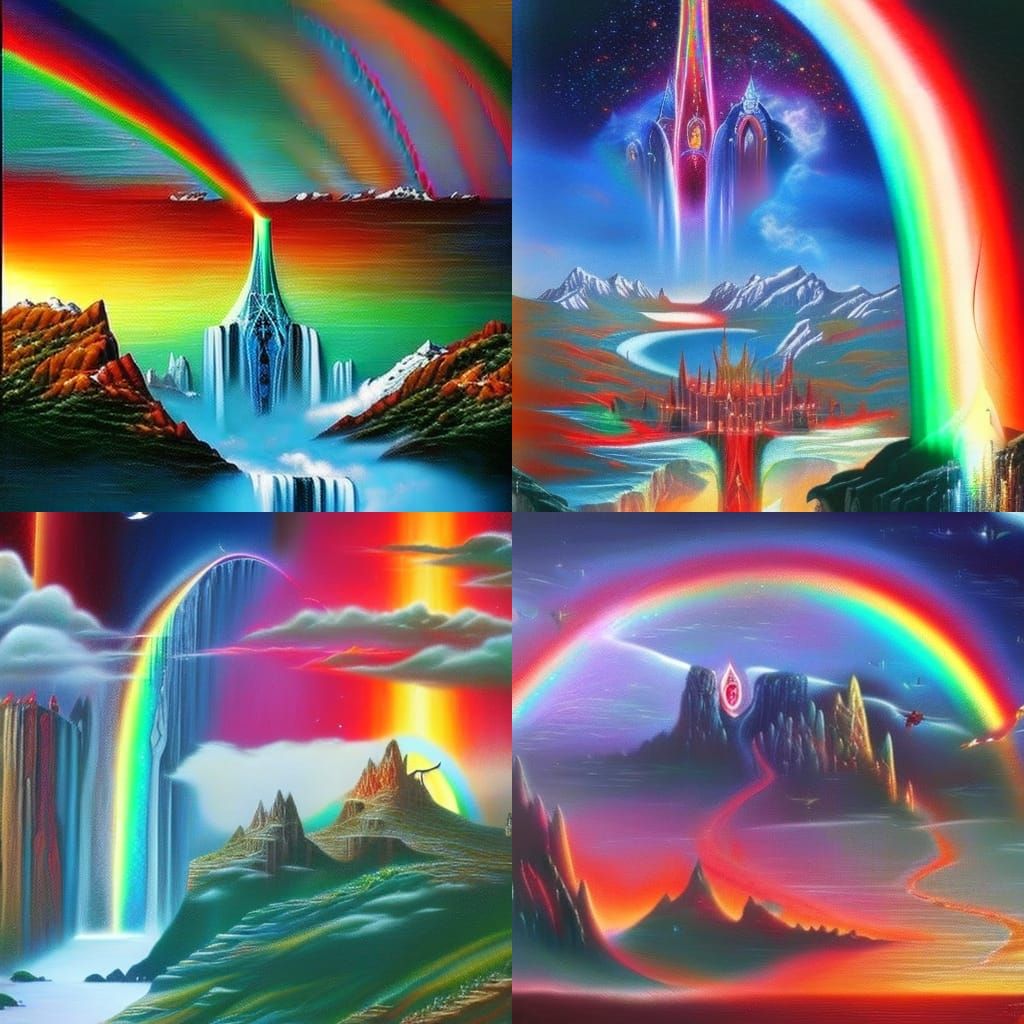 Surreal Flaming Rainbow Bridge to Asgard