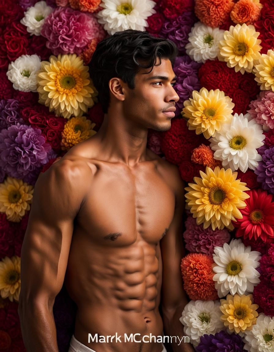 Floral Portrait of Young Man in Romantic Style