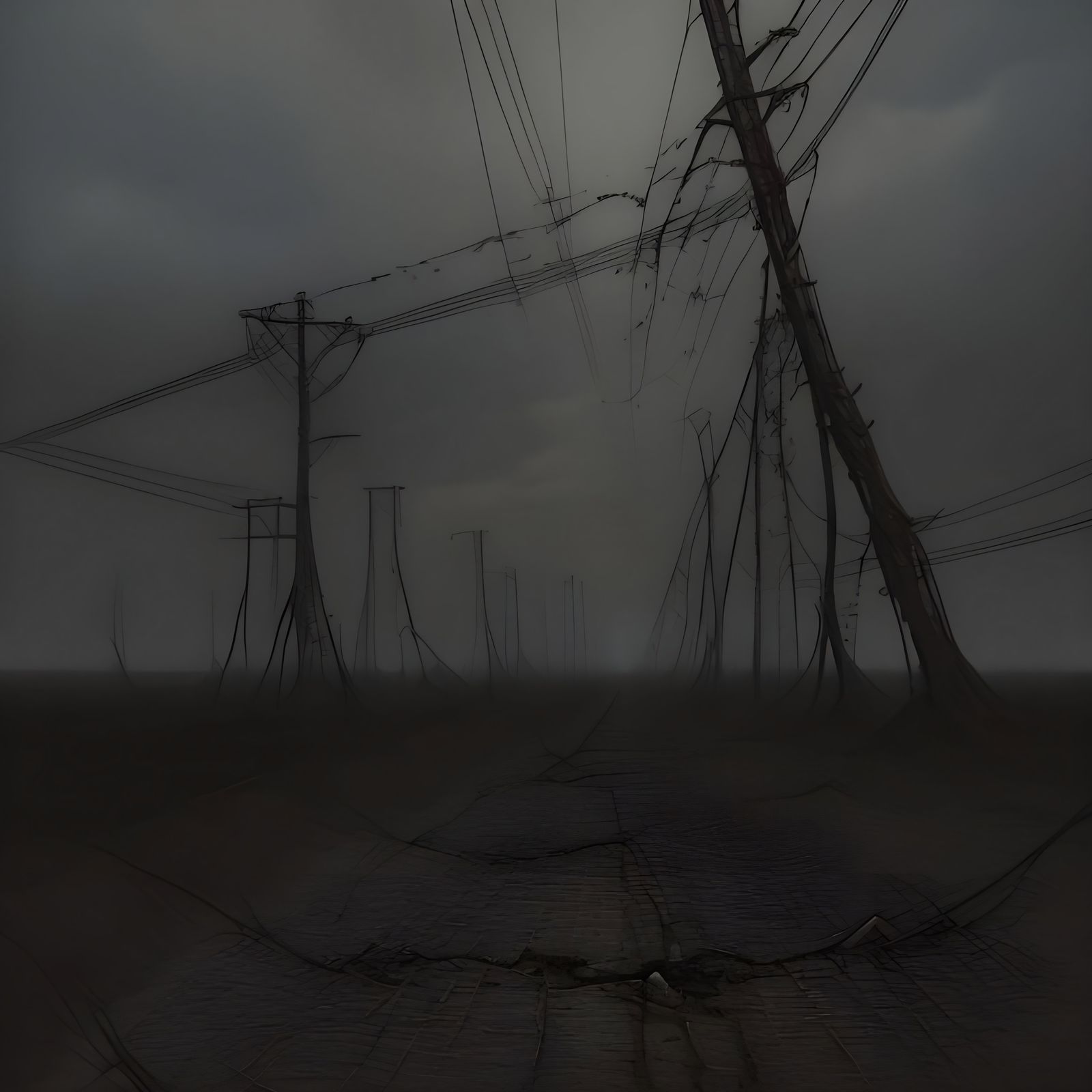 Bleak Powerlines Landscape in Dark Gothic Style