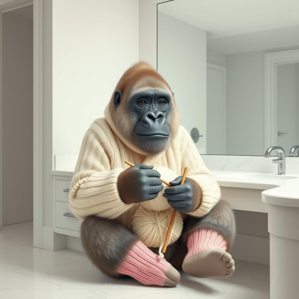 Gorilla Knits Scarf in Pastel Bathroom