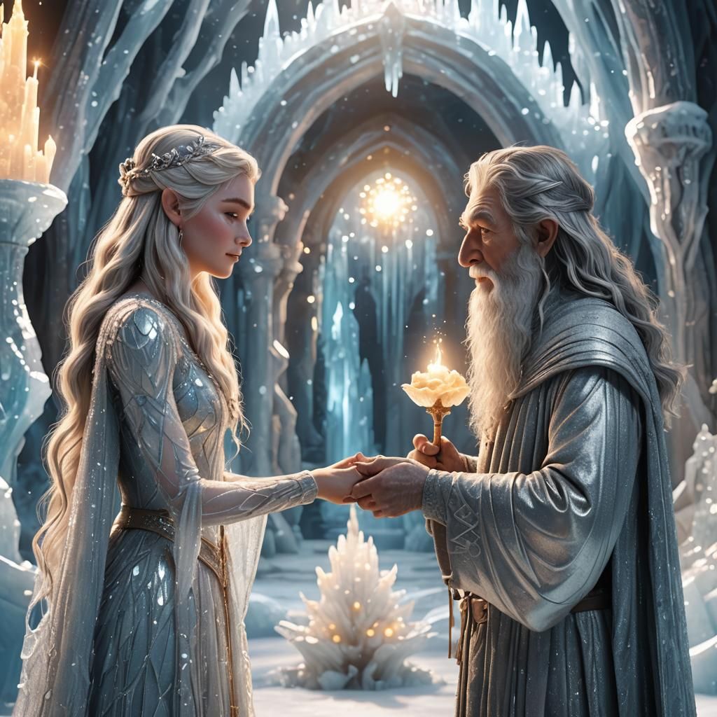 Gandalf and Elsa's Icy Wedding: 3D Digital Art