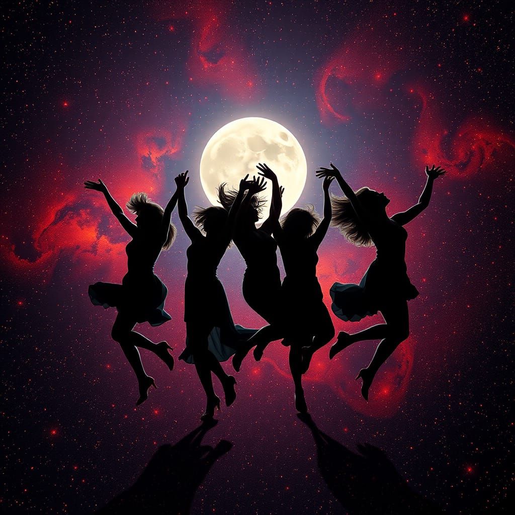 Cosmic Dancers in Moonlit Stardust