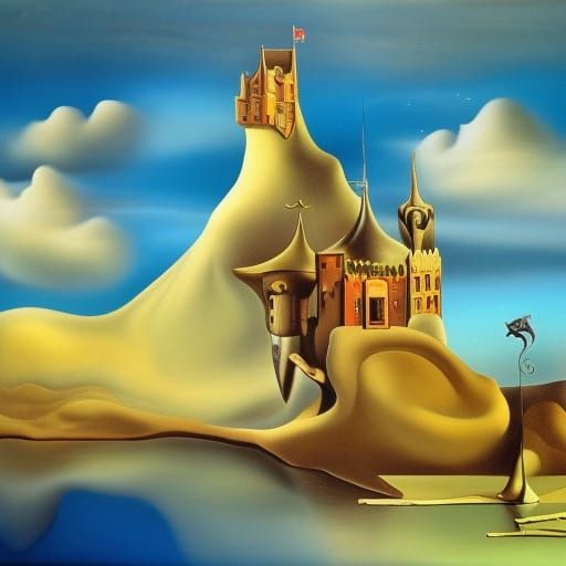 Surreal Melting Fantasy Castle in Dali Style