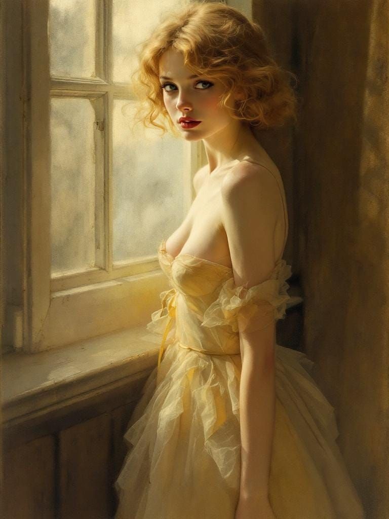 1950s Pin-Up Woman in Golden Morning Light