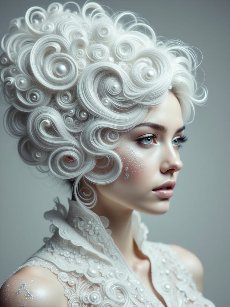 White on White Swirly Hairstyle