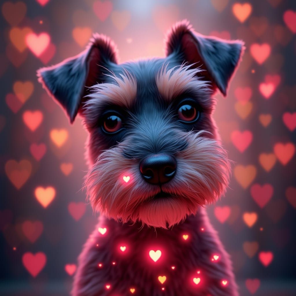 Vibrant Heart Schnauzer Portrait in Futuristic Glow
