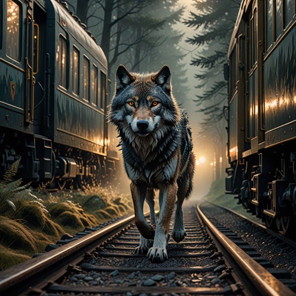 Wolf in Mystical Forest Train Landscape