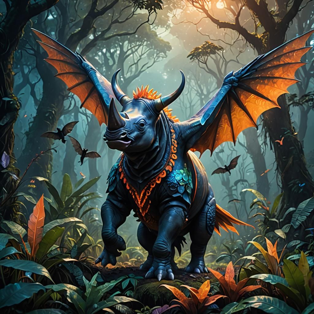 Rhino-Octopus-Toucan Hybrid in Lush Forest