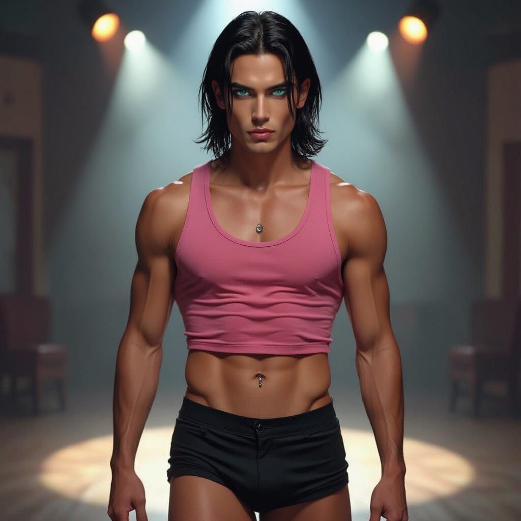 Androgynous Man in Pink Top and Tight Shorts