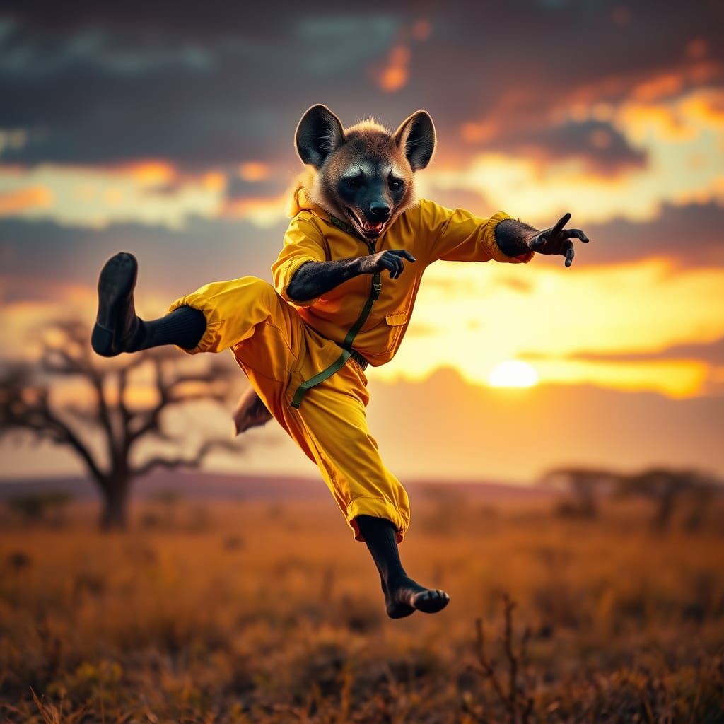 Hyena's Bruce Lee Kick on the Savannah