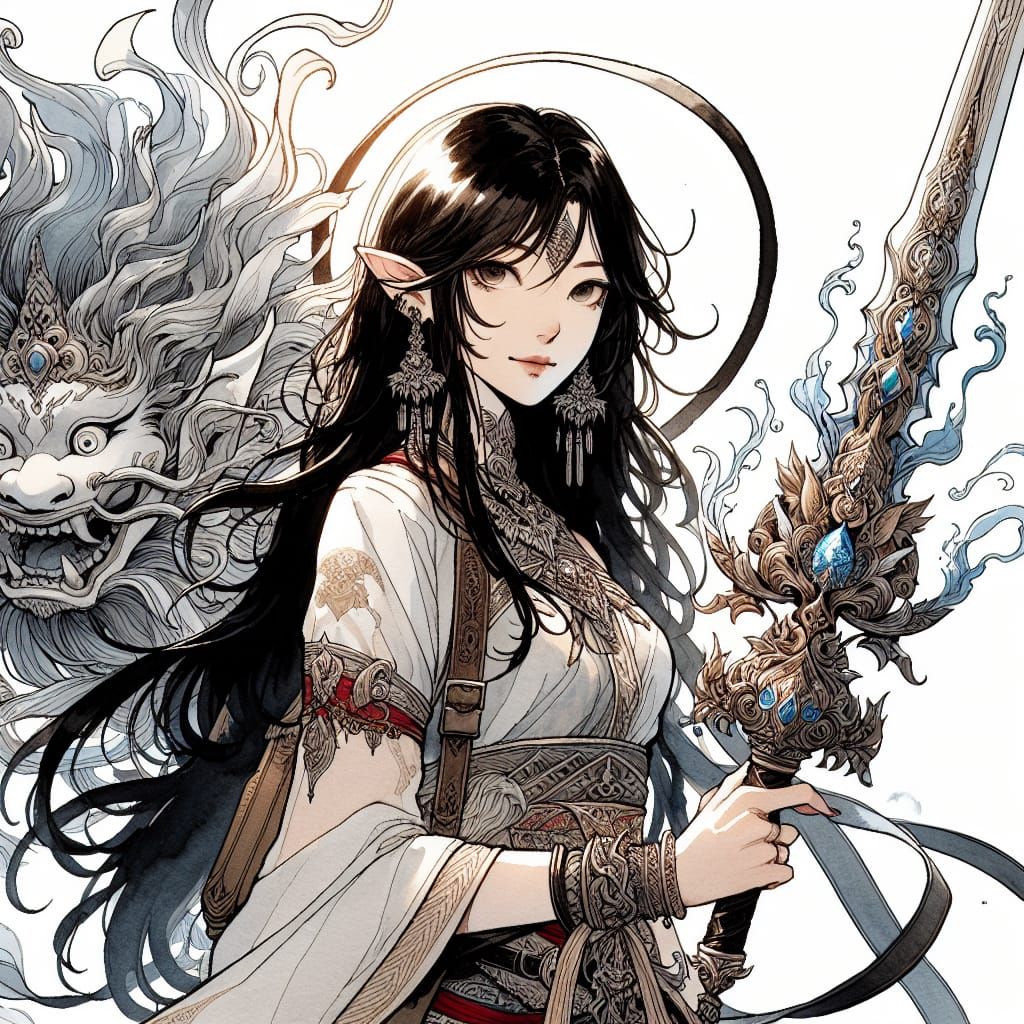 South Asian Warrior Wields Mythical Sword in Anime Style