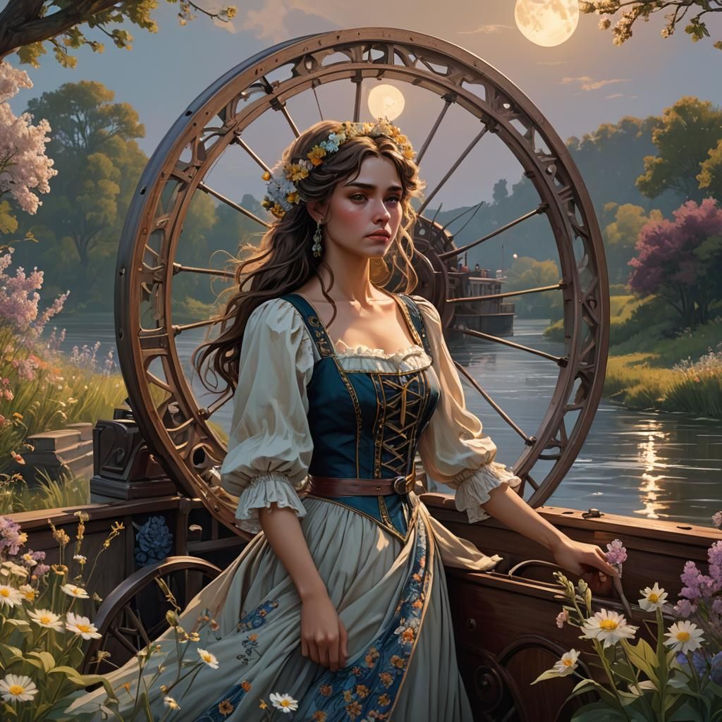 Paddle Wheel Boat on River, Hyperdetailed Digital Art