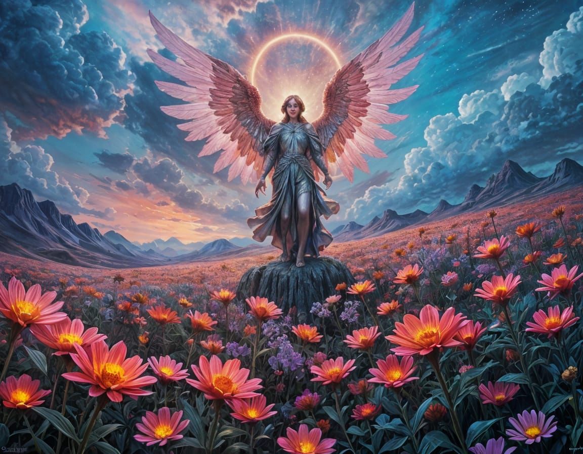 Mystical Landscape with Archangel in Surreal Digital Art