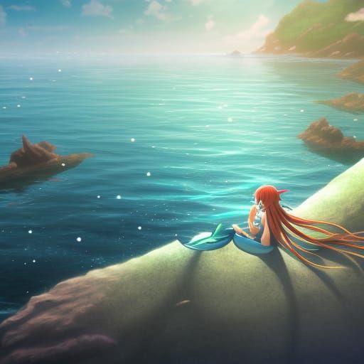 Water Dragon Mermaid in Studio Ghibli Style