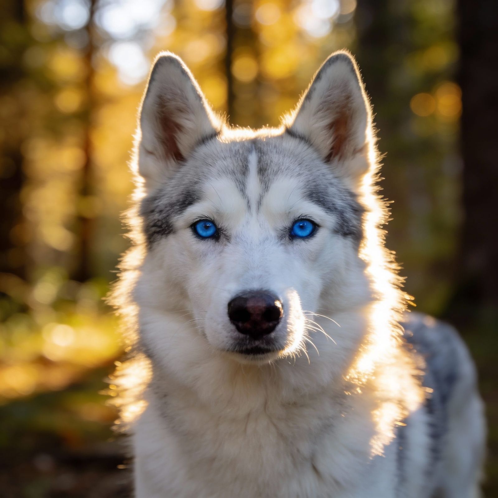 Photorealistic Husky in Sun-Dappled Forest Clearing