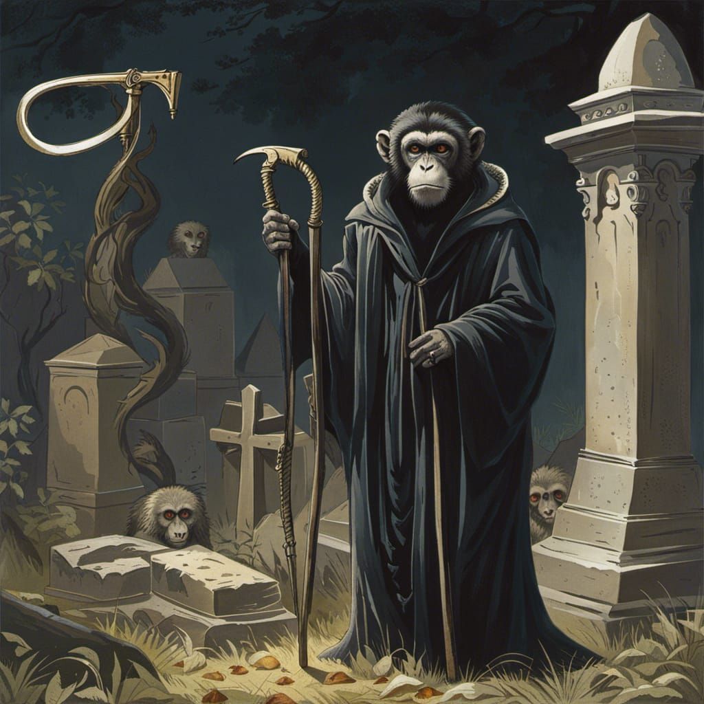 Monkey Grim Reaper in Graveyard
