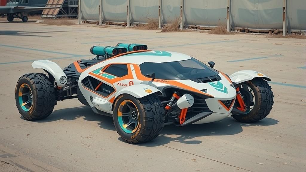 Futuristic Cyberpunk Bubble Buggy in Teal and Orange