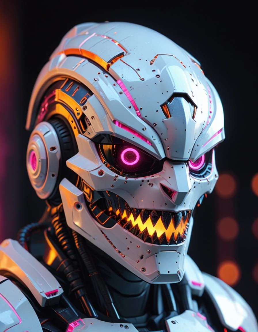 Cybernetic Horror Helmet with Glowing LED Eyes