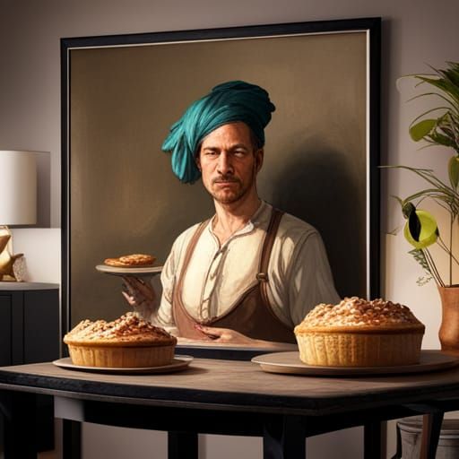 Man Baking Pies with Pears: Detailed Concept Art