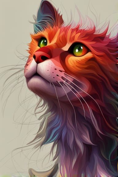 Colorful Cat Portrait in Detailed 3D Shading