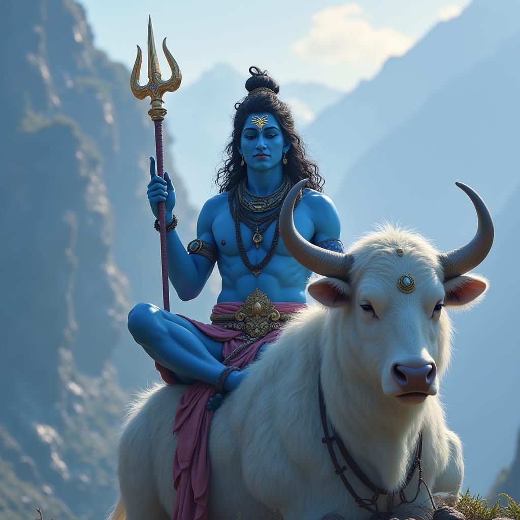Majestic Lord Shiva in Serene Himalayan Landscape