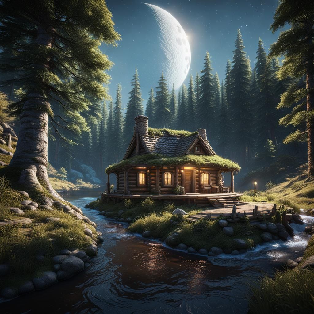 Log Cabin on Terraformed Moon in Unreal Engine 5