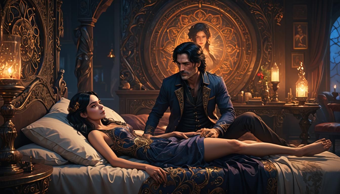 Evening Bedside Scene of Artist and Muse