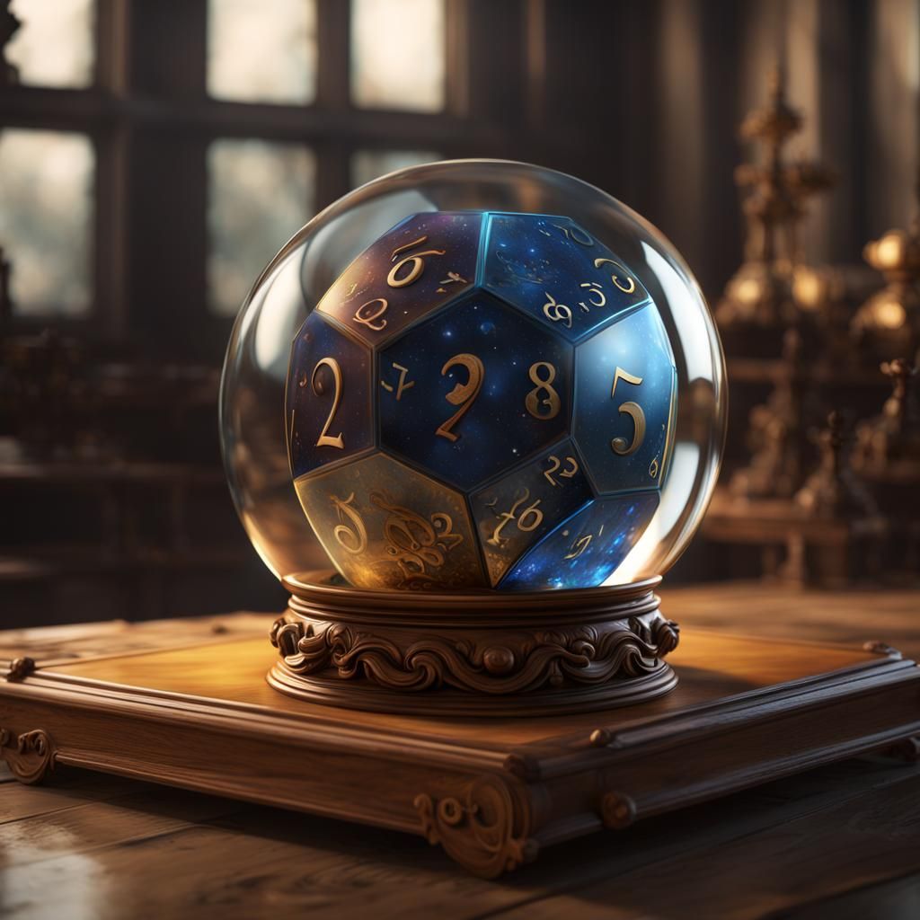 Wooden Number Cube in Glass Ball, Detailed Matte Painting